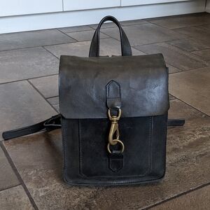 Vintage Leather Messenger Mail Carrier Unisex Brass Hardware Backpack Dark Green